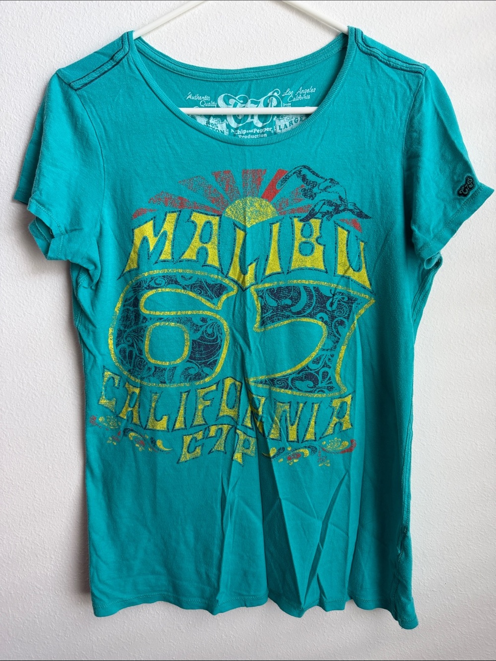 Chip & Pepper Teal Malibu '67 Graphic Tee with Yellow Accents